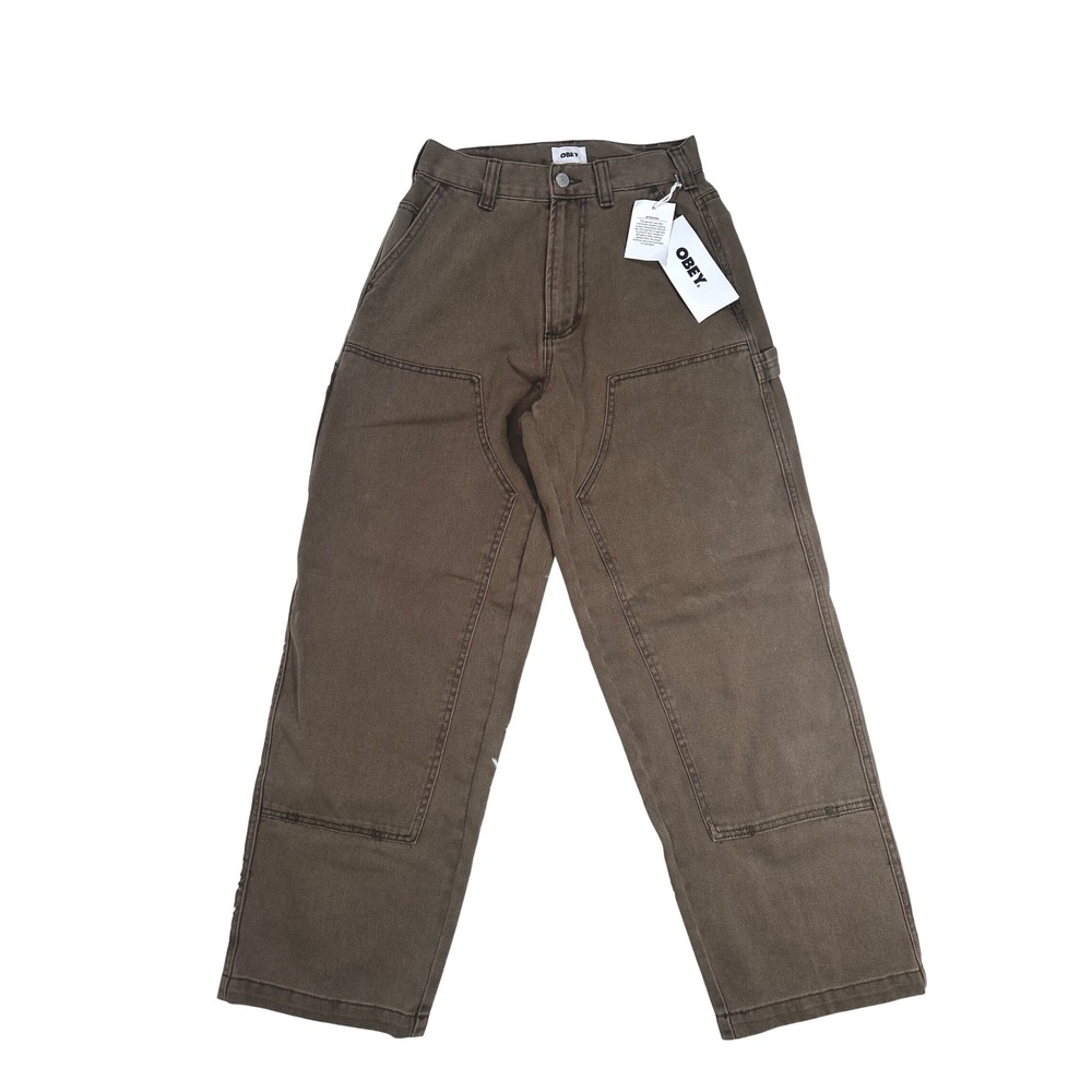 Obey Mens Bigwig Denim Carpenter Pant Wren Faded Wash Brown Double Knee‎ size 26